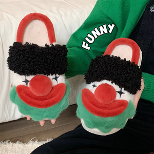 Nouveau Couple d'hiver amusant Clown en peluche pour pantoufles hommes femmes polaire chaud doux plate-forme maison chaussures avec semelle extérieure EVA - Product Image 3