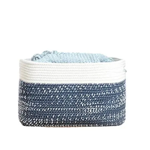 Pliable grand blanc fait à la main maison blanchisserie vêtements articles divers enfants bébé jouet organisateur tissé coton corde panier de rangement pour le stockage - Product Image 1