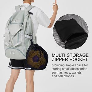 Portable Single <b>Drawstring</b> Mesh Ball Basketball Bag with Buckle Volleyball Storage Sports Soccer Football Bag with Zipper Pocket - Product Image 6