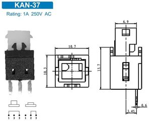KAN-37 Mini đẩy bảng chuyển đổi 0.5A 12V nhựa nút chuyển đổi cho xe ô tô thiết bị nhà ô tô IP67 Cấu trúc điện tử - Product Image 4
