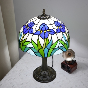 Lámpara Tiffany Estilo Campestre Francés, Lámpara <span class=keywords><strong>de</strong></span> Vidrio con Vitral <span class=keywords><strong>Azul</strong></span> Iris, Lámpara <span class=keywords><strong>de</strong></span> Lectura para <span class=keywords><strong>Mesa</strong></span> <span class=keywords><strong>de</strong></span> Noche, Lámpara Vintage para Sala <span class=keywords><strong>de</strong></span> Estar, Hotel, Decoración del Hogar - Product Image 6