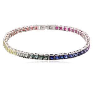 Jewelry High Quality Lab Created Stones 925 Sterling Silver Princess Cut Rainbow 2*2 <strong>Sapphire</strong> <strong>Tennis</strong> <strong>Bracelet</strong> for Gift - Product Image 1