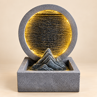 Fontaine d'eau d'intérieur en résine, mur d'eau rond, fontaine paysagère de montagne avec bande LED de 115 cm pour la décoration du salon et de l'entrée