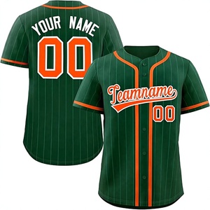 Maillot de baseball personnalisé pour homme, vert et orange à rayures fines, manches courtes, respirant, impression par sublimation, nom et numéro de l'équipe sur le devant et le dos - Product Image 1