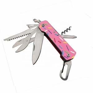 Couteau multifonction rose Mandarin <span class=keywords><strong>Duck</strong></span> avec manche en aluminium, lame en acier inoxydable, mousqueton et tire-bouchon pour activités de plein air - Product Image 1