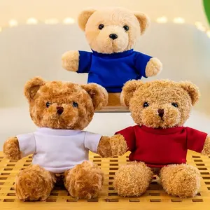 Grosir mainan boneka beruang teddy lucu buatan khusus logo bordir hewan boneka hug Beruang Dengan kaus untuk hadiah promosi