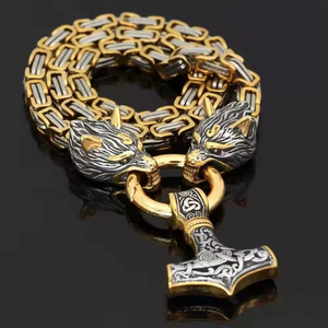 2025 nordico vichello gioielli <span class=keywords><strong>lupo</strong></span> testa collana per gli uomini in acciaio inox Chunky catena Thor martello <span class=keywords><strong>ciondolo</strong></span> collana - Product Image 1