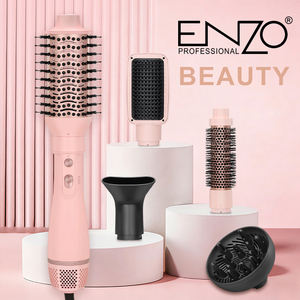 ENZO Nouveau <span class=keywords><strong>Styler</strong></span> Capillaire <span class=keywords><strong>5</strong></span> <span class=keywords><strong>en</strong></span> <span class=keywords><strong>1</strong></span> 1500W Rose, Ensemble Brosse Sèche-Cheveux Électrique Chauffante Lisseur & Fer à Boucler - Product Image 3