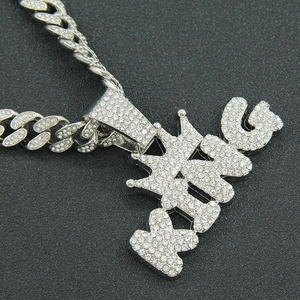 Collar con Colgante de Letra King Brillante Estilo Hip-Hop Europeo y Americano, Cadena de Bambú de Aleación, Accesorio Moderno para Hombre - Product Image 3