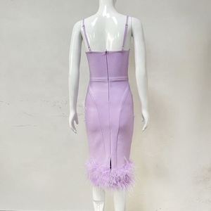 Nuovo Abito Estivo 2026 <span class=keywords><strong>da</strong></span> Donna Elegante con Orlo in Piume, Vestito <span class=keywords><strong>da</strong></span> Sera Midi Sexy con Fascia, Ideale per Feste - Product Image 4
