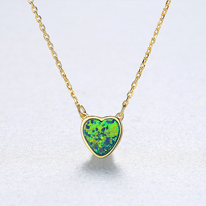925 Sterling Silver Bạc Phong Cách Vòng Cổ Cho Phụ Nữ Mạ Vàng Đầy Màu Sắc Opal Hình Trái Tim Mặt Dây Chuyền Trên Liên Kết Chuỗi Dễ Thương Phong Cách - Product Image 1