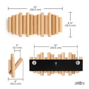 Wooden <b>Wall</b> Mounted Coat Rack Natural Finish Piano Key Style Entryway Clothing Organizer Hat And Bag Storage <b>Hook</b> - Product Image 3