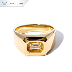 Tianyu Gems Custom Men's 14K Yellow <b>Gold</b> <b>Cocktail</b> <b>Ring</b> Emerald Cut Diamond Geometric Bezel Setting Classic Style - Product Image 1