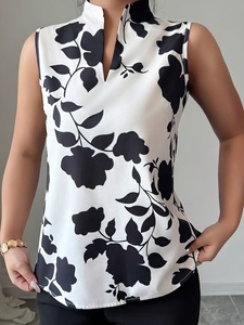 Blus Kasual Wanita Diskon Musim Panas Atasan Bermotif Bernapas Kerah V Satu Ukuran Cocok untuk Semua Cocok untuk Kerja - Product Image 4