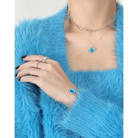 Ocean Series Texture Goutte Glaçure Chaîne de clavicule circulaire irrégulière S925 Collier en argent sterling pour femme