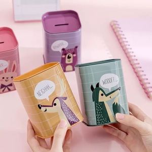 Cute Animal Cartoon Coin Bank Square Vintage Tin Box Metal Piggy Banks Barril para niños - Product Image 1