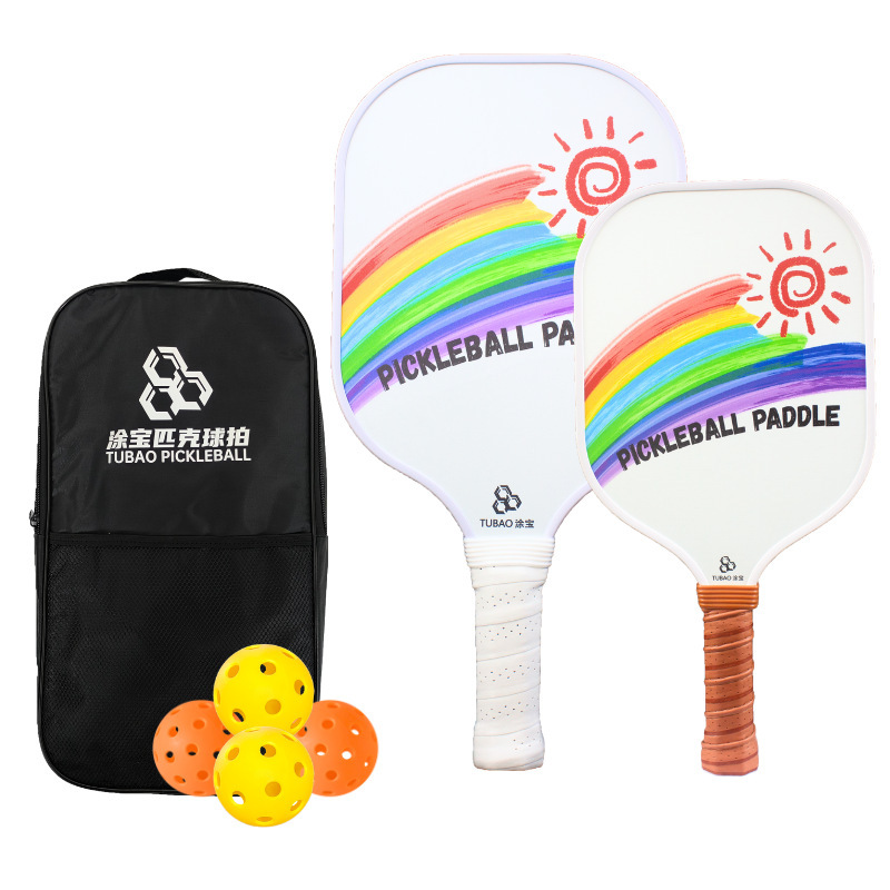 Pickleball Racket Board Parent-Child Fiberglass Honeycomb Family Sports Interactive Rainbow Graphic Springy Reliable Control Set