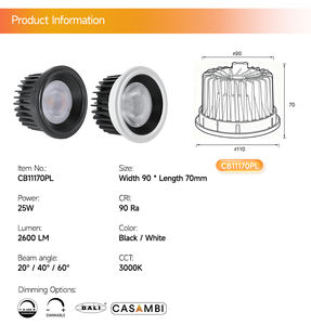 Moderna Lámpara LED AR111 de 25W con Carcasa Redonda de Aluminio, Empotrada, Negra, COB, para Hoteles - Product Image 6