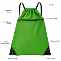 Sacs à dos en nylon personnalisés avec cordon de serrage, style tendance, logo imprimé sur mesure, pliables, portables, utilisation quotidienne, souples, unisexes, imperméables