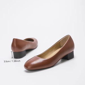 1367-1 Chaussures à Talons Hauts Carrés Bas Décontractées et Formelles pour <span class=keywords><strong>Femme</strong></span>, Blanches et Noires en <span class=keywords><strong>Cuir</strong></span>, à Enfiler, Nouvelle Collection, Tendance Mode Estivale - Product Image 3