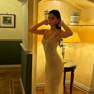 Gaun Maxi Rajut Wanita Warna Solid, Pakaian Pantai Seksi, Model Bungkus, Kasual Musim Panas - Product Image 5