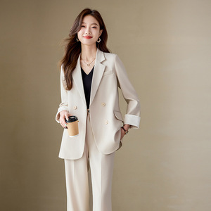 Women's Pink Suit Set Polyester Satin Three Quarter Sleeve Anti-Wrinkle Office Lady Spring 2024 - Product Image 3