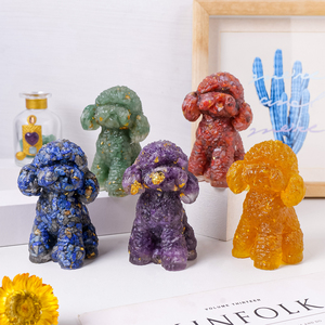 קישוטי שולחן בצורת כלב טדי סיטונאי, שבבי קריסטל טבעיים, שרף דביק, כלב קטן, עיצוב לבית - Product Image 3