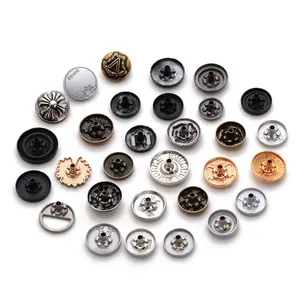 Botón de resorte personalizado de alta calidad, 12,5 MM, 15MM, 17MM, 20MM, redondo, 4 partes, abrigo, 4 piezas, botón a presión de Metal