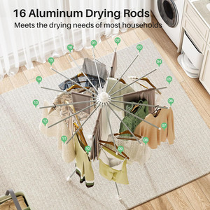 <span class=keywords><strong>Séchoir</strong></span> <span class=keywords><strong>à</strong></span> <span class=keywords><strong>Linge</strong></span> Rotatif Pliant Quadrupode Gain de Place pour Intérieur Extérieur avec Roues - Product Image 3