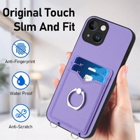 Étui en cuir avec fentes pour cartes et support anneau pour iPhone 17 Air 16E 16 Plus 15 14 13 Mini 12 11 Pro Max XS XR 8 7
