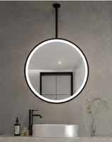Miroir LED intelligent rond mural, miroir de salle de bain anti-buée avec capteur tactile, température de couleur réglable en 3 niveaux, affichage de l'heure, IP44 CE