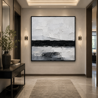 Peinture abstraite texturée noire et blanche sur toile de plâtre pour la décoration intérieure d'hôtel, de bureau, de villa