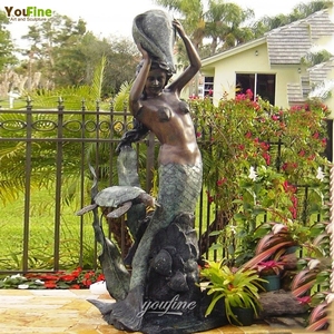 نافورة مياه خارجية للحدائق على شكل حورية البحر البرونزية مع ورقة اللوتس - Product Image 3