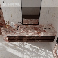 Nouvelle Arrivée Tostone : Meuble-lavabo en marbre et bois massif naturel, couleur rouge affiné, pour salles de bain modernes de villas et maisons contemporaines