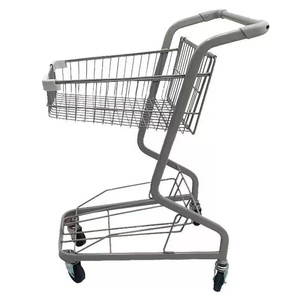 Supermercado Mall <span class=keywords><strong>Bar</strong></span> KTV Snack Group Store Carro de mano de metal Carro de carga Malla de superficie de PU de doble capa para compras de comestibles - Product Image 6