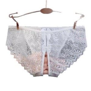 Culotte sexy en dentelle Lemon Story pour femme, fine, sans couture, respirante, avec nœud et entrejambe ouvert, sous-vêtement triangle - Product Image 5