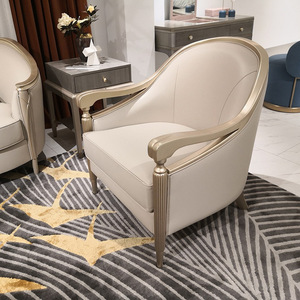 เก้าอี้พักผ่อนทำจากไม้จริงสไตล์อเมริกันเก้าอี้โซฟาห้องนอนโซฟาห้องนั่งเล่นเก้าอี้ขี้เกียจทำจากผ้าหนังวัว - Product Image 5