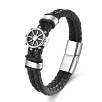 Pulsera de Cuero Trenzado Multicapa de Acero Inoxidable para Hombre, Brazalete de Cuerda Tejida Estilo Bohemio, Joyería Casual para Exteriores, Caja de Regalo