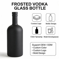 Bouteille de vin en verre givré noir mat avec logo personnalisé, 100 ml, 200 ml, 375 ml, 500 ml, 750 ml, 1000 ml, bouteilles en verre pour vodka, whisky, rhum avec bouchon