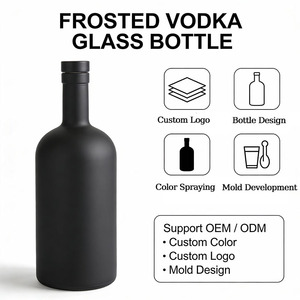 <span class=keywords><strong>Bouteille</strong></span> <span class=keywords><strong>de</strong></span> vin en verre givré noir mat avec logo personnalisé, 100 ml, 200 ml, 375 ml, 500 ml, 750 ml, 1000 ml, bouteilles en verre pour vodka, whisky, <span class=keywords><strong>rhum</strong></span> avec bouchon - Product Image 2