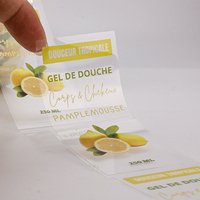 Autocollant transparent imprimé personnalisé, étiquette transparente pour animaux de compagnie, rouleau d'étiquettes pour cosmétiques, gel douche, emballage de bouteilles en plastique