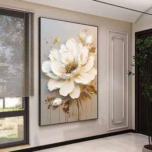 Flor <span class=keywords><strong>de</strong></span> oro hecha a mano pintura <span class=keywords><strong>al</strong></span> <span class=keywords><strong>óleo</strong></span> textura 3D lujo Floral 'Maglonia flor' arte <span class=keywords><strong>de</strong></span> la pared diseño abstracto para la decoración <span class=keywords><strong>de</strong></span> la habitación - Product Image 4