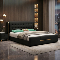 Lit de rangement moderne de luxe JUNYUHAO avec revêtement en tissu, mousse haute densité, cadre en pin, taille Queen/King, meubles de chambre à coucher