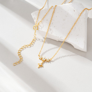 Carline S925 in argento sterling semplice stile delicato zircone <span class=keywords><strong>stella</strong></span> fiore oro 18K lusso collana da donna - Product Image 4