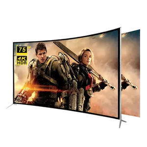 Diskon televisi pintar 75 inci 4K, TV layar besar LED Tv pintar melengkung