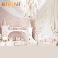 Lit superposé double pour enfants en bois massif rose et blanc avec rangement, mobilier de chambre à coucher de style dessin animé
