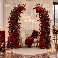 Arche de mariage florale de luxe bordeaux en gros, arche de fleurs en soie pour décoration de fête et événement