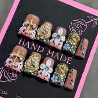 Faux ongles en acrylique faits main de haute qualité, 10 pièces, réutilisables, à presser, motif carré canard, pour doigts