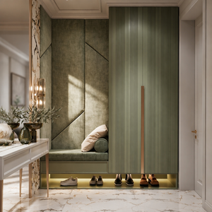 Mobiletto Moderno in Legno per Scarpe con Ante a Ribalta, Organizzatore Autoportante per Ingresso, Arredamento di Lusso Verde Salvia - Product Image 4