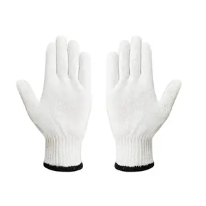 Luvas de malha respiráveis duráveis para trabalho em algodão, proteção branca